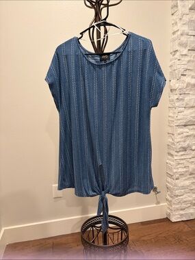 W5 Blue Short Sleeve Tie-Front Top